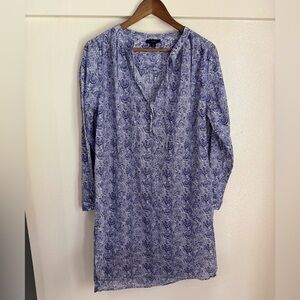 J.Crew Blue Floral Print Tunic Beach Cover Up Dress Medium